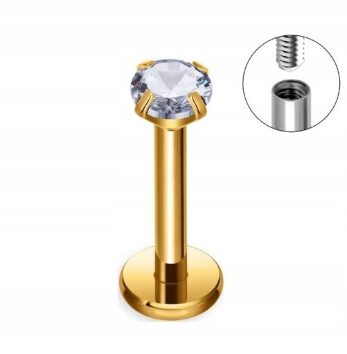 Tytanowy Kolczyk Labret PIERCING ZŁOTY z cyrkonią HELIX Lobe 1,2/6-10/2-4 mm (1)
