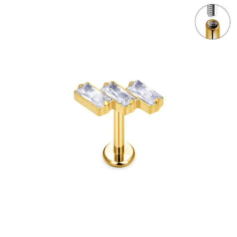 Tytanowy Kolczyk Labret PIERCING 3 cyrkonie prostokątne HELIX Lobe (1)