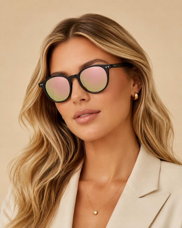Czarne Okulary Przeciwsłoneczne Unisex Lustrzane Różowo Złote (2)
