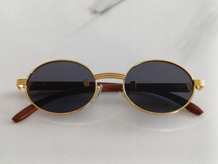 Okulary Przeciwsłoneczne Damskie Okrągłe Vintage Retro Steampunk Złote (6)