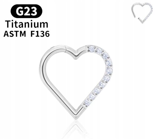 Tytanowy Kolczyk Clicker PIERCING Serce z Cyrkoniami HELIX Lobe 1,2/8 (2)