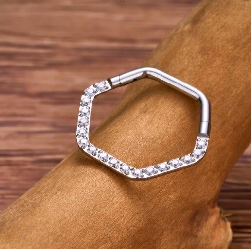 Srebrny Tytanowy Kolczyk Clicker PIERCING z Cyrkoniami HELIX Lobe 1,2/8-10 (3)