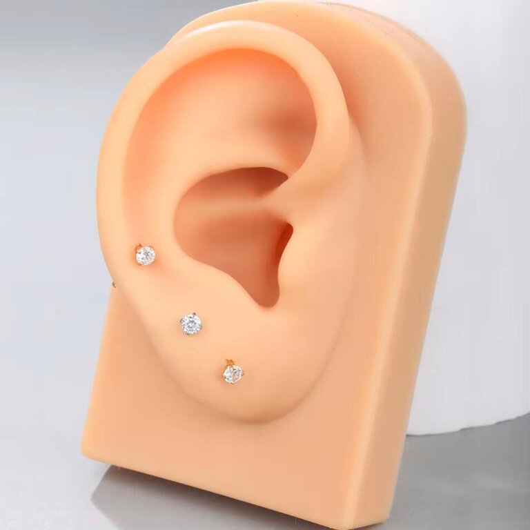 Tytanowy Kolczyk PIERCING Banan z Cyrkoniami SREBRNY (4)