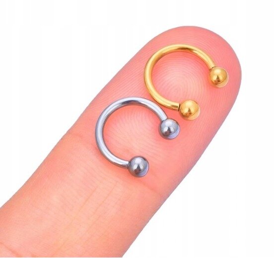 Tytanowy Kolczyk PIERCING Podkówka z Kuleczkami SREBRNY 1,2/6-10/3+3 (2)
