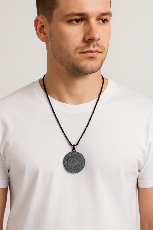 Czarny Amulet Naszyjnik Siedmiu Archaniołów Rune Łańcuszek STAL (4)