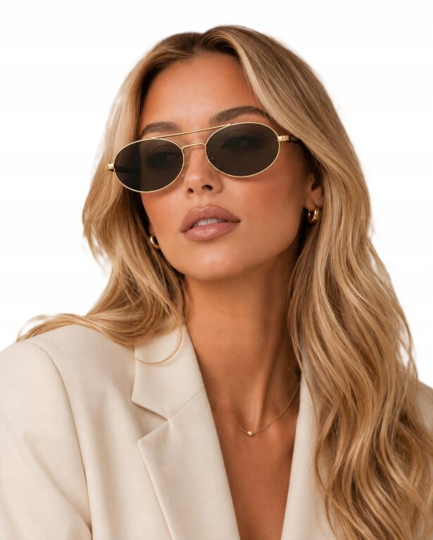 Okulary Przeciwsłoneczne Damskie Pilotki Aviator Złote Metalowe UV400 (1)