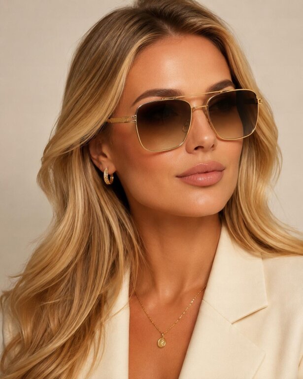 Okulary Przeciwsłoneczne Damskie Męskie Złote Pilotki Aviator UV400 (2)
