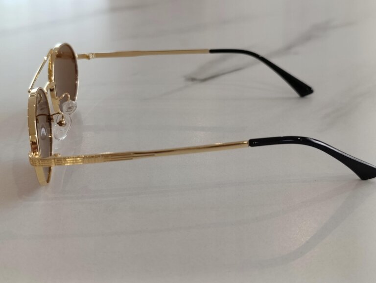 Okulary Przeciwsłoneczne Damskie Pilotki Aviator Złote Metalowe UV400 (6)