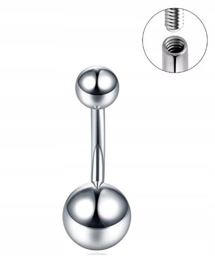 Tytanowy Kolczyk do Pępka z Kuleczkami SREBRNY PIERCING 1,6/10/8+5 (1)