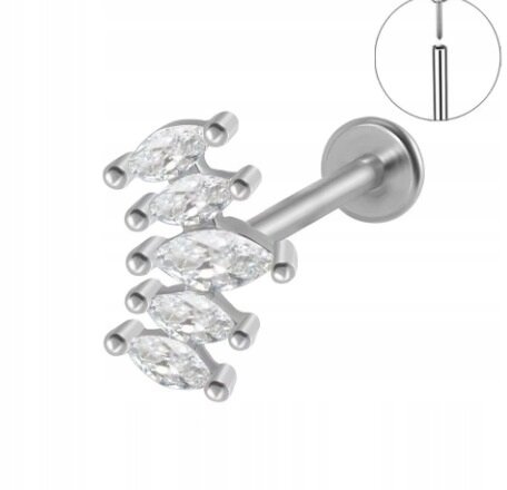 Srebrny Kolczyk PIERCING Labret z Cyrkoniami Stal Ch 316L 1,2/8 (1)