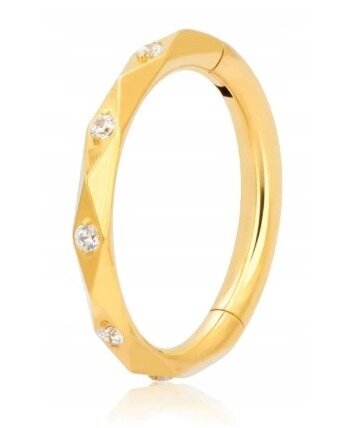 Złoty Tytanowy Kolczyk Clicker PIERCING z Cyrkoniami HELIX Lobe 1,2/8-10 (1)