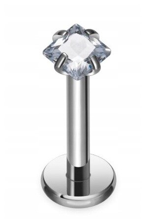 Tytanowy Kolczyk Labret PIERCING z Kwadratową cyrkonią HELIX Lobe 1,2/6-10/3 MM (1)