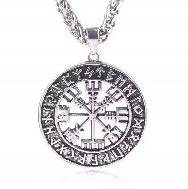 Srebrny Naszyjnik Viking Kompas Vegvisir Runes Nordic (1)