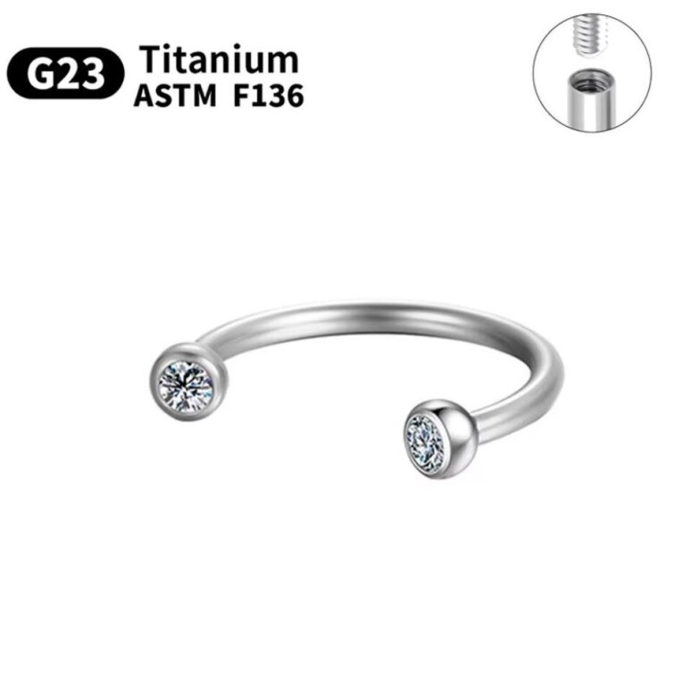 Tytanowy SREBRNY Kolczyk Podkowa cyrkonie PIERCING G23 ASTM F136 (1)