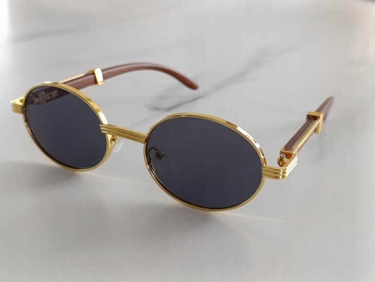 Okulary Przeciwsłoneczne Damskie Okrągłe Vintage Retro Steampunk Złote (5)