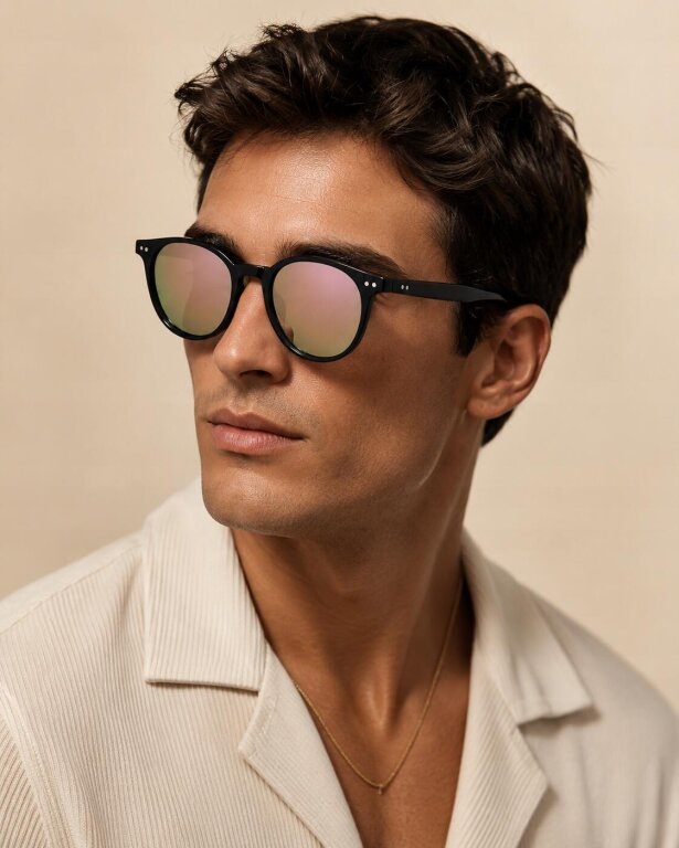 Czarne Okulary Przeciwsłoneczne Unisex Lustrzane Różowo Złote (3)