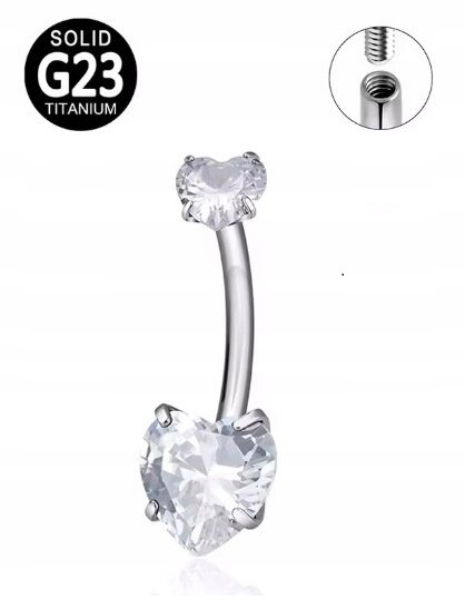 Tytanowy Kolczyk do Pępka z Serduszkiem Cyrkonie PIERCING 1,6/10/8+5 (1)