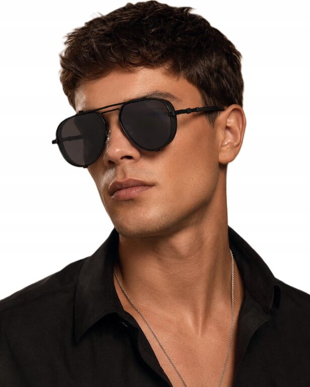 Okulary Przeciwsłoneczne Pilotki Aviator Czarne UV400 Męskie Damskie (1)