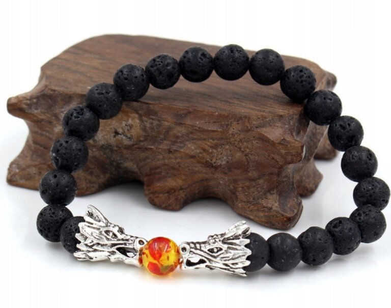 Reiki Bransoletka Podwójny Smok Kamień Wulkaniczny Budda Koralik Kulka (2)