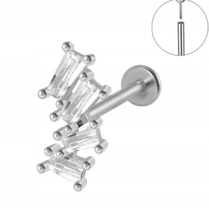 Srebrny Kolczyk PIERCING Labret z Cyrkoniami Stal Ch 316L 1,2/8 (1)