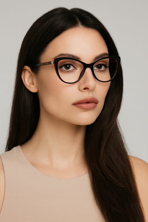 Okulary Zerówki damskie cat-eye czarno-brązowe eleganckie (8)