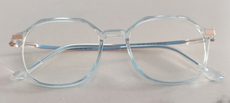 Stylowe okulary zerówki damskie niebiesko-złote elegancki lekka oprawa (4)