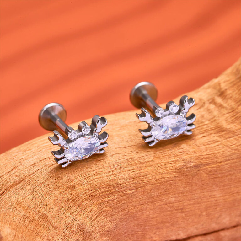 Tytanowy Kolczyk Labret PIERCING Krab Cyrkonie HELIX Lobe (2)