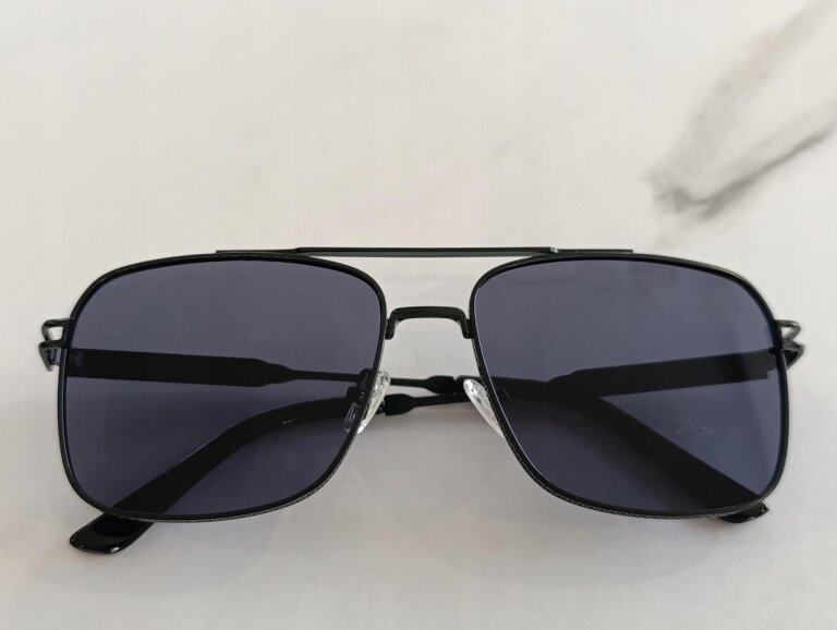 Okulary Przeciwsłoneczne Męskie Damskie Czarne Pilotki Aviator UV400 (5)