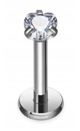 Tytanowy Kolczyk Labret PIERCING z cyrkonią Serduszko HELIX Lobe 1,2/6-10/3 MM (1)