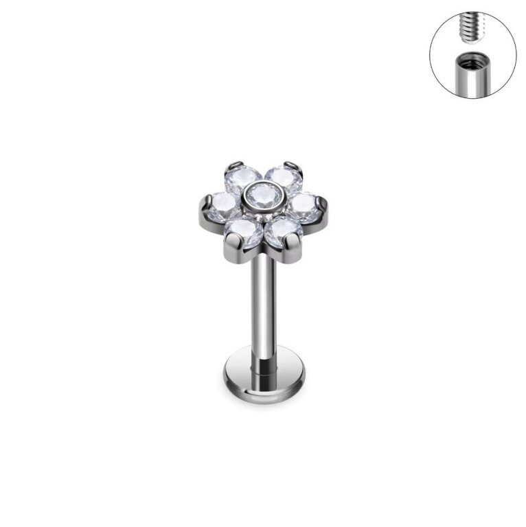 Tytanowy Kolczyk Labret PIERCING Kwiatek Cyrkonie HELIX Lobe (1)