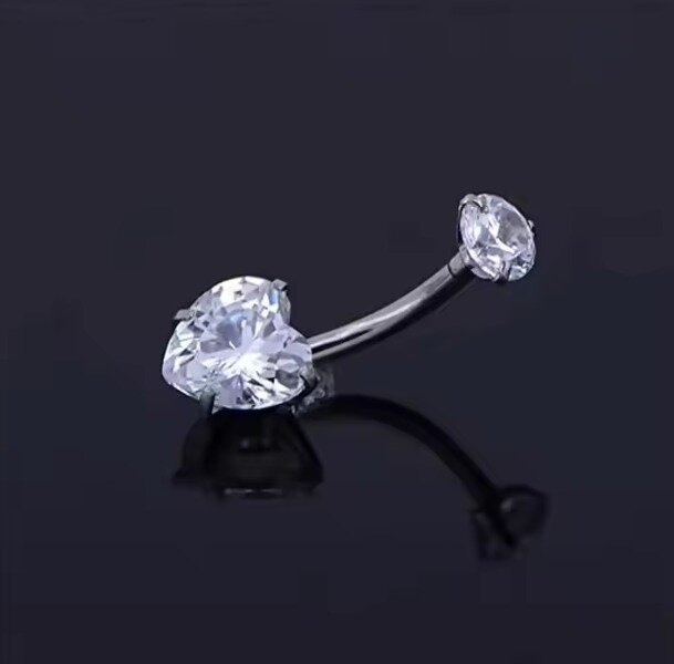 Tytanowy Kolczyk do Pępka z Serduszkiem Cyrkonie PIERCING 1,6/10/8+5 (2)