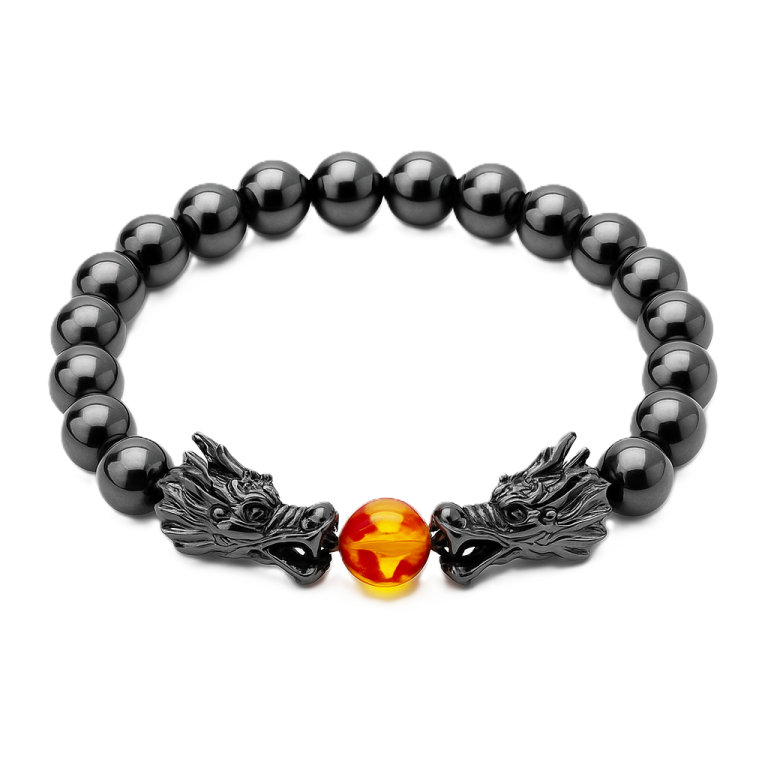 Reiki Bransoletka Podwójny Smok Kamień Wulkaniczny Budda Koralik Kulka (1)