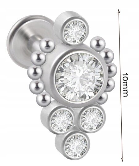 LABRET Śliczna Cyrkonia z Kuleczkami SS316L 1,2/8 (2)