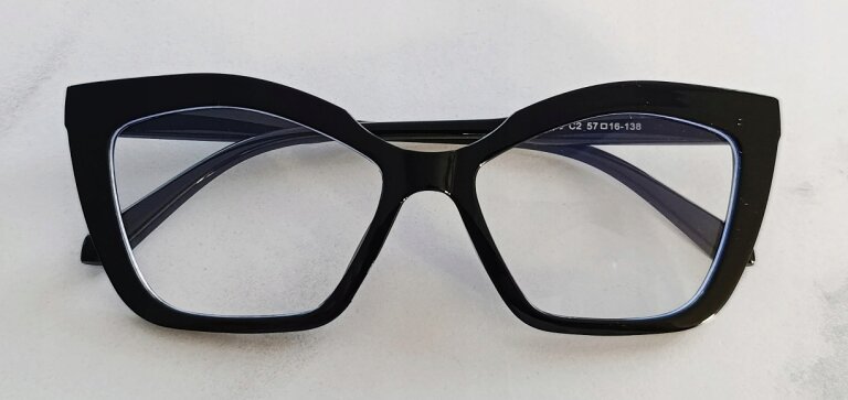 Eleganckie Okulary Zerówki Antiblue Czarne designerskie typu „Cat Eye” (4)