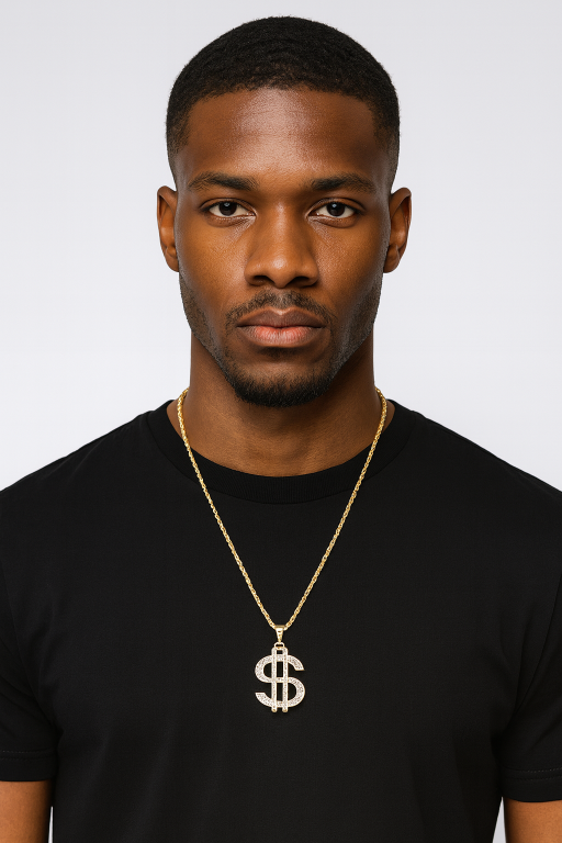ZŁOTY US ZNAK DOLARA CYRKONIE NASZYJNIK BIŻUTERIA HIP HOP (3)