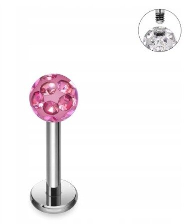 Tytanowy Kolczyk Labret PIERCING Kula z Cyrkoniami HELIX Lobe 1,2/6-10/3 MM (2)
