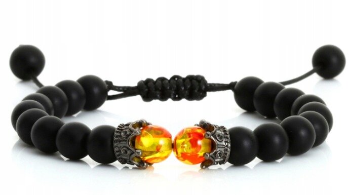 Bransoletka Męska Czarne Koraliki Korona Tiger Eye (1)