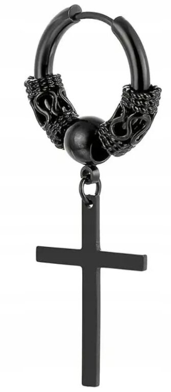 Kolczyk Do Ucha HUGGIE Krzyż Krzyżyk Kuleczka STAL Punk Gothic Rock (1)