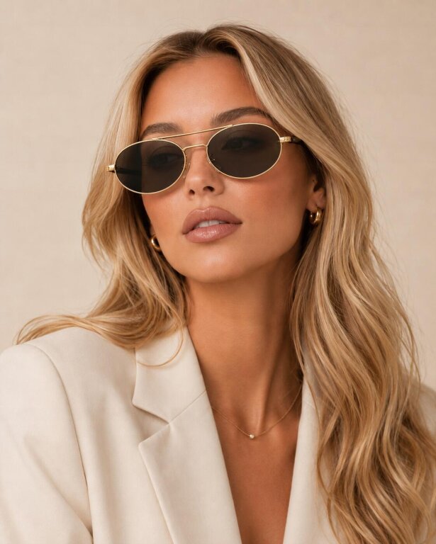 Okulary Przeciwsłoneczne Damskie Pilotki Aviator Złote Metalowe UV400 (2)