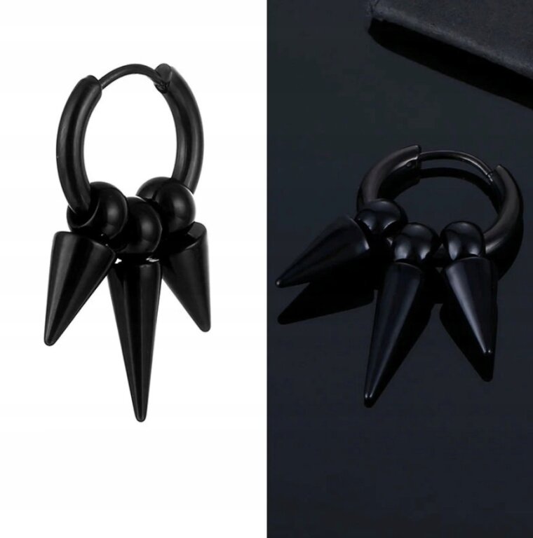 Kolczyk Do Ucha HUGGIE Kolce z Kuleczką Stożek Punk Gothic STAL (2)