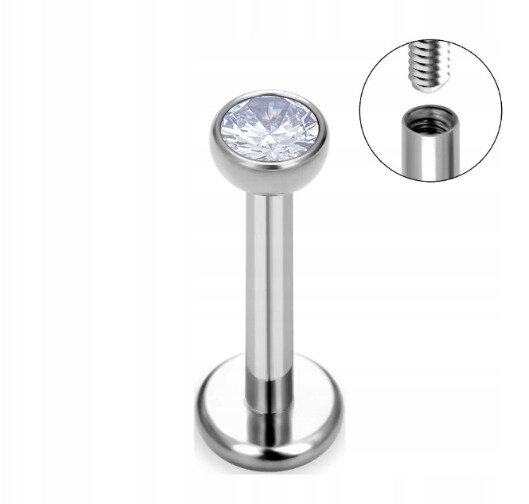Tytanowy Kolczyk Labret PIERCING SREBRNY z cyrkonią HELIX Lobe 1,2/6-10/2-4 mm (1)