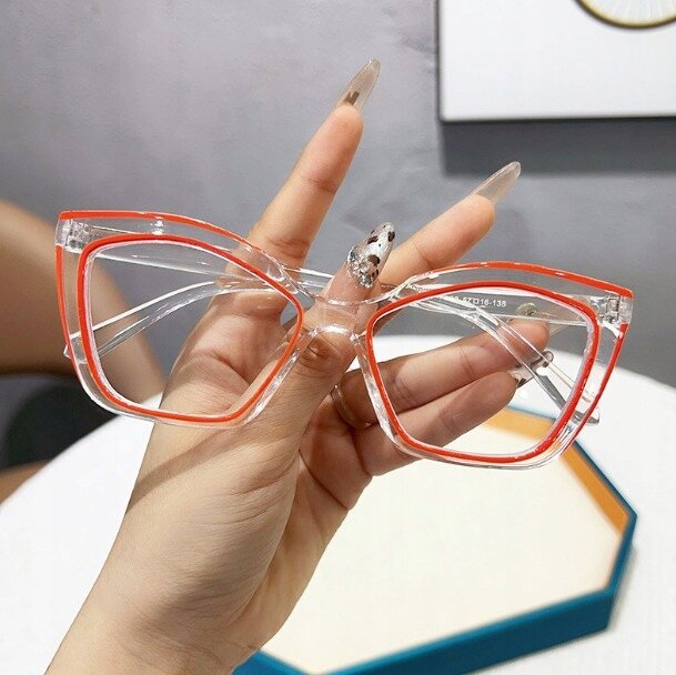 Eleganckie Okulary Zerówki Antiblue Transparentne designerskie typu Cat Eye (3)