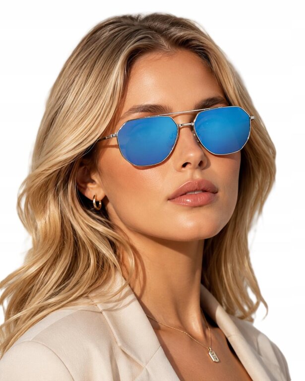 Okulary Przeciwsłoneczne Aviator Premium Srebrne geometryczne, metalowe (1)