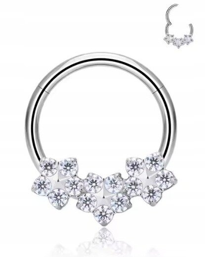 Tytanowy Kolczyk Clicker PIERCING kółko Cyrkonie Kwiatek HELIX Lobe 1,2/8-10 (1)
