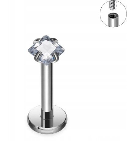 Tytanowy Kolczyk Labret PIERCING z Kwadratową cyrkonią HELIX Lobe 1,2/6-10/3 MM (2)