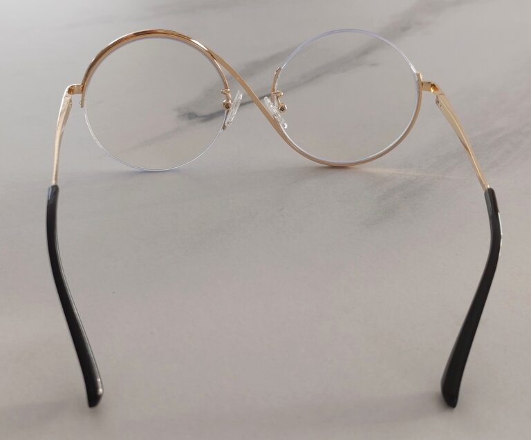 Czarno-złote okulary zerówki damskie „infinity” – lekkie, unikatowe oprawki (6)