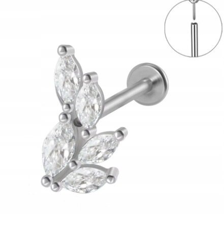 Kolczyk PIERCING Labret z Cyrkoniami Kształt Liścia Stal  (1)