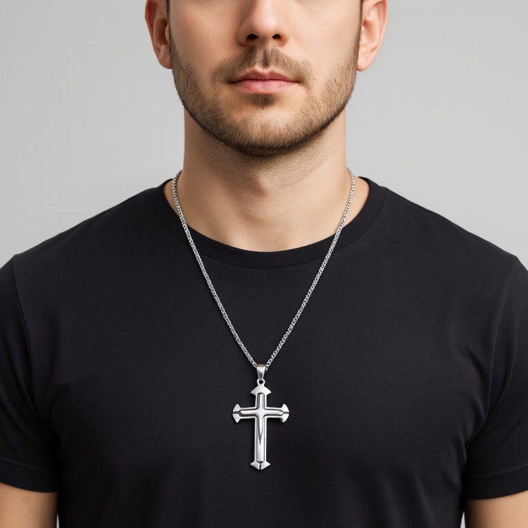 Srebrny Naszyjnik Vintage Krzyżyk Krzyż Łańcuszek STAL Punk Gothic (3)