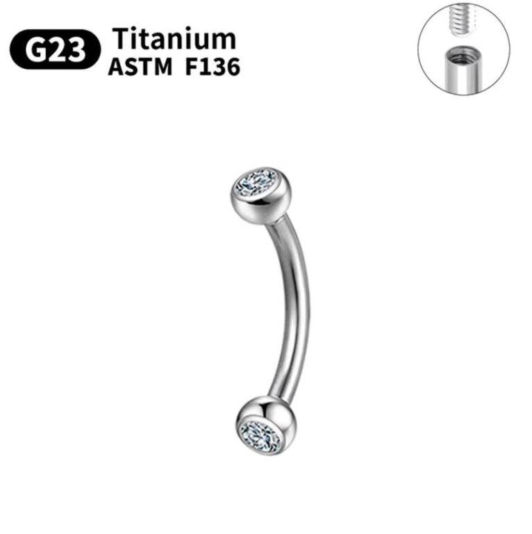 Tytanowy Kolczyk PIERCING Banan z Cyrkoniami SREBRNY (2)