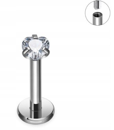 Tytanowy Kolczyk Labret PIERCING z cyrkonią Serduszko HELIX Lobe 1,2/6-10/3 MM (2)